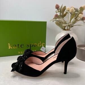 Kate Spade Sidney Suede Crystal Bow Heels Black S716008 Women's 6M Tried On